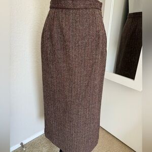 Rare Vintage Oscar de la Renta Luxurious Brown Wool Tweed Skirt